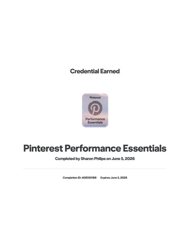 Pinterest Performance Essentials certificate