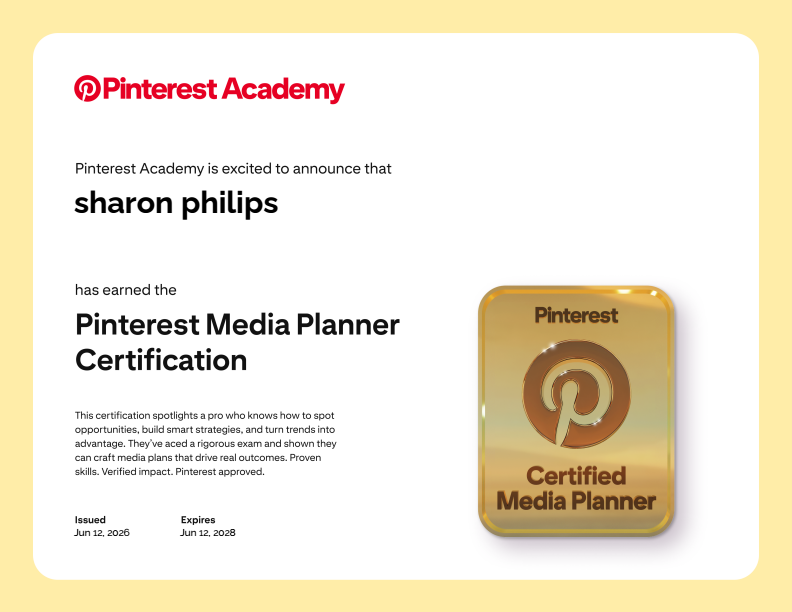 Pinterest Media Planner Certification certificate